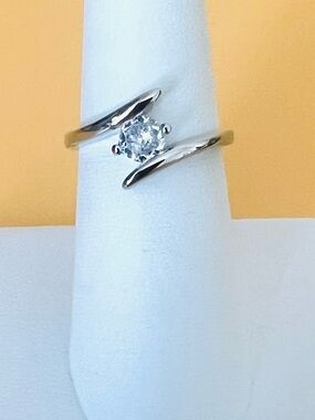 Sterling Silver with clear CZ Adjustable Ring - Silver